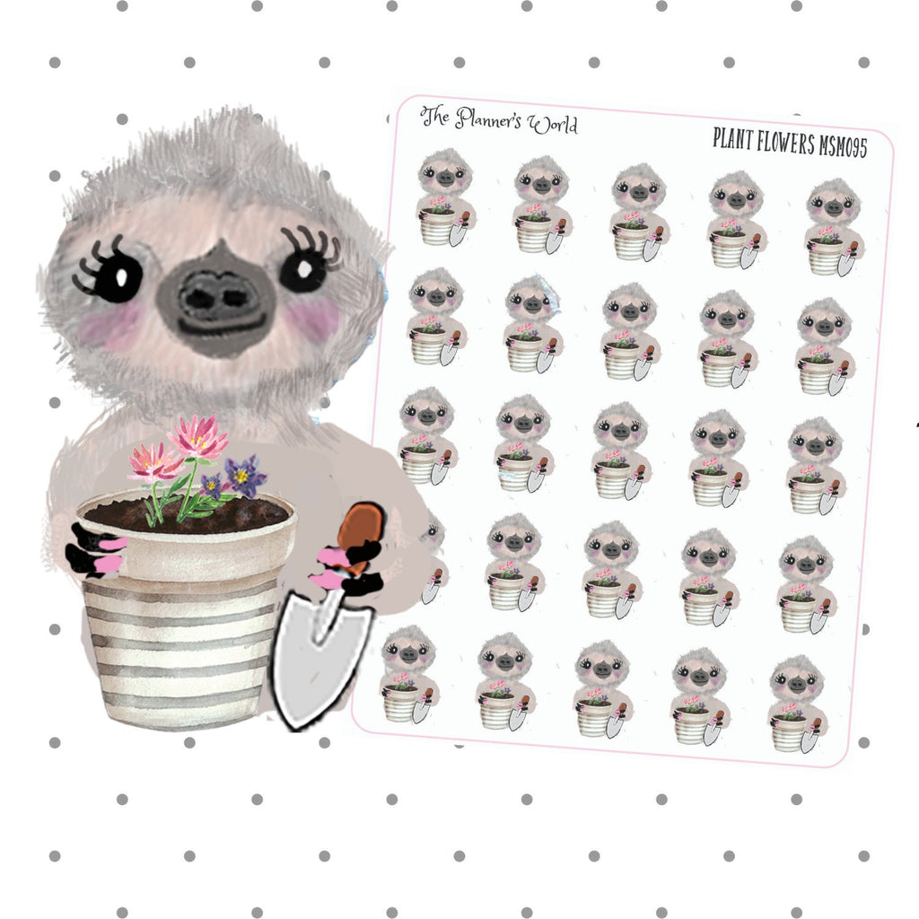 Sloth Planting Flowers - chore sticker - sloth Sticker - gardening Sticker - planner stickers - garden sticker - summer - yard work stickers - The Planner's World