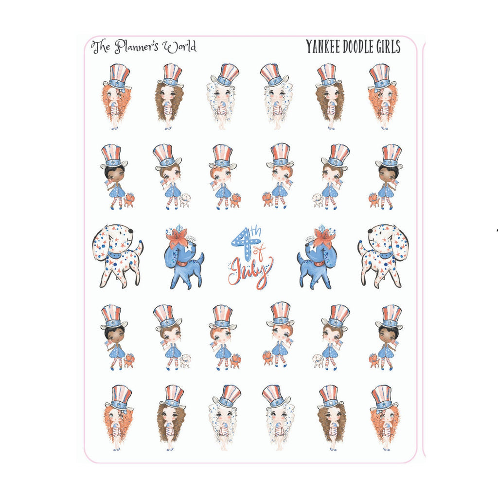 Yankee Doodle Girls - 4th of july stickers - holiday - planner stickers - patriotic - cute - planner girl - july 4 stickers - seasonal - The Planner's World