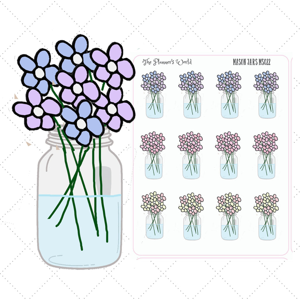 Mason Jar planner Stickers - country chic stickers - farmhouse bouquet planner stickers - floral stickers - mason jars - The Planner's World