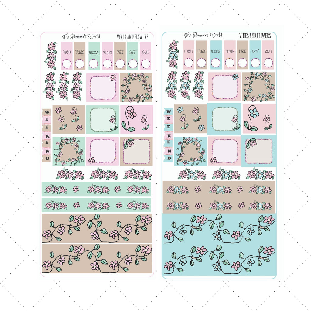 Vines and Flowers Hobonichi Weeks planner sticker kit - The Planner's World