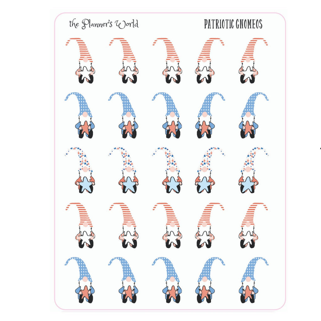 Patriotic Gnome Stickers - 4th of july stickers - holiday - planner stickers - patriotic - cute - planner girl - july 4 stickers - The Planner's World