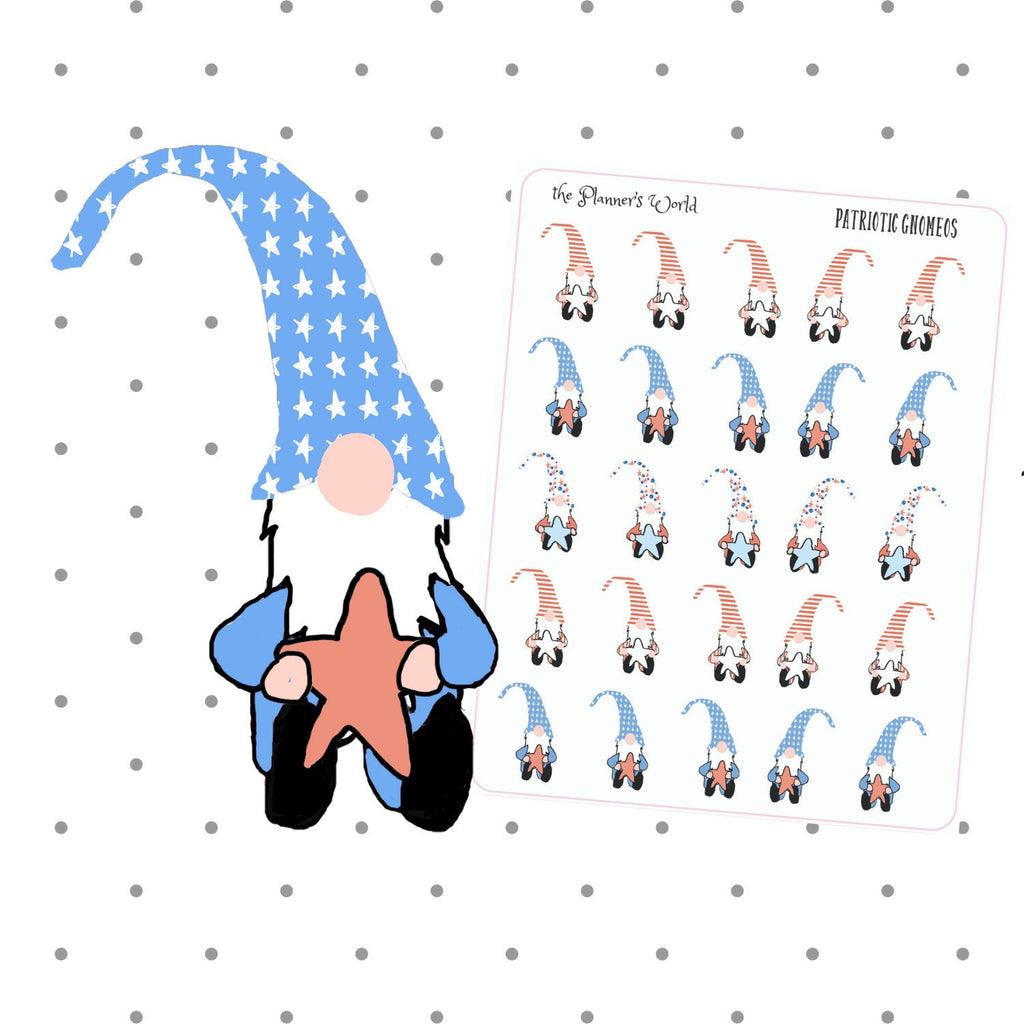 Patriotic Gnome Stickers - 4th of july stickers - holiday - planner stickers - patriotic - cute - planner girl - july 4 stickers - The Planner's World