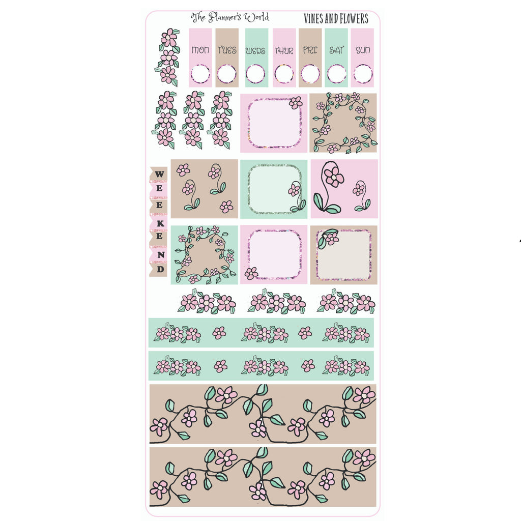 Vines and Flowers Hobonichi Weeks planner sticker kit - The Planner's World