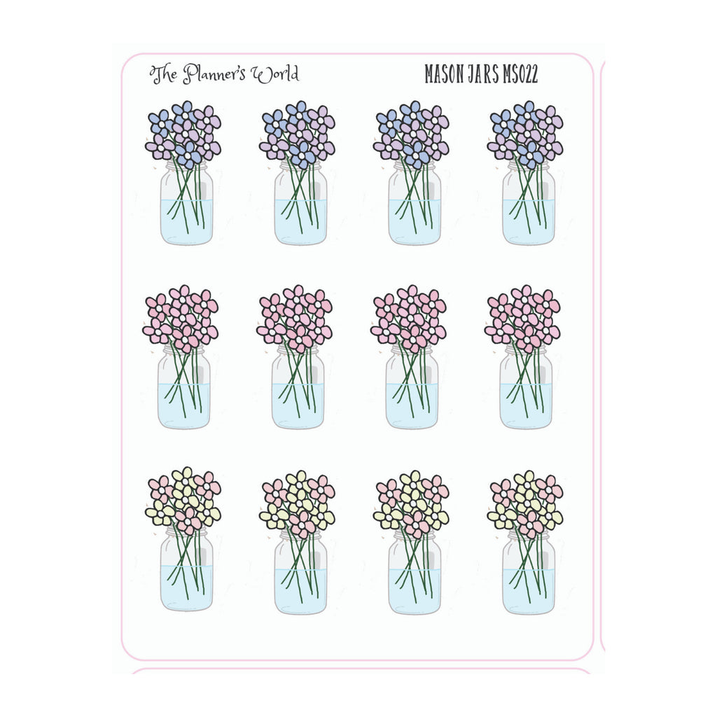 Mason Jar planner Stickers - country chic stickers - farmhouse bouquet planner stickers - floral stickers - mason jars - The Planner's World
