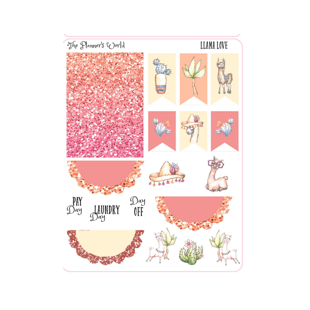 Weekly Vertical Sticker Kit - Llama Love Planner Sticker Kit - The Planner's World